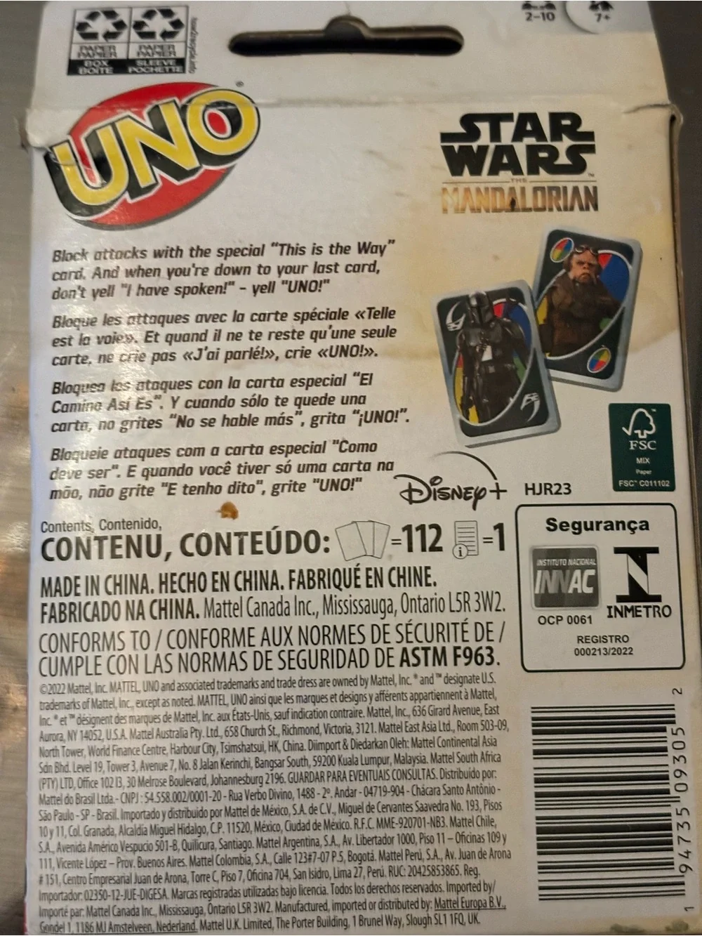 UNO Star Wars The Mandalorian Card Game -